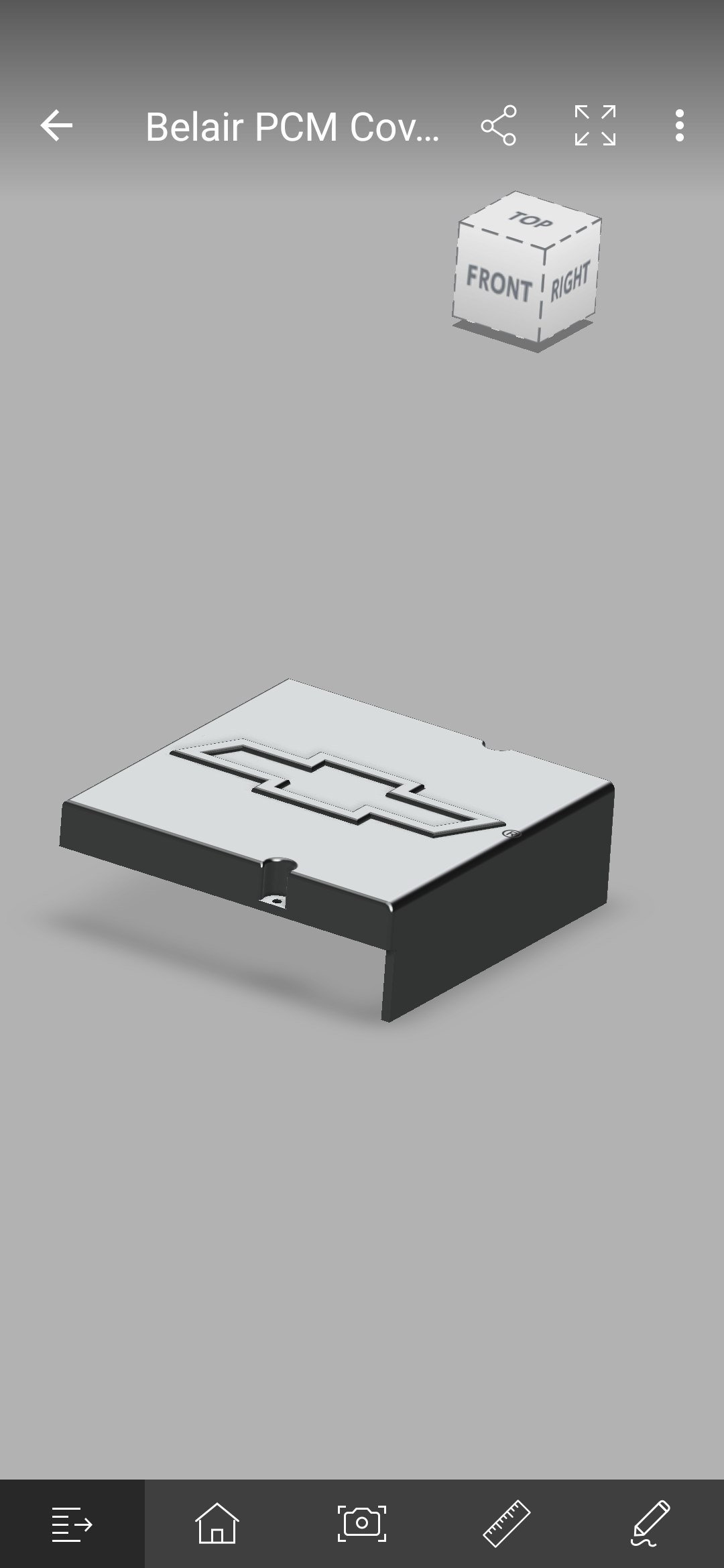 Fusion 360 CAD model — PCM cover for a 1955 Chevrolet Bel Air, cut in-house