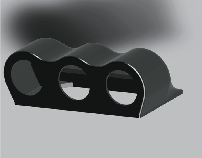CAD render — triple-gauge pod, gauge openings